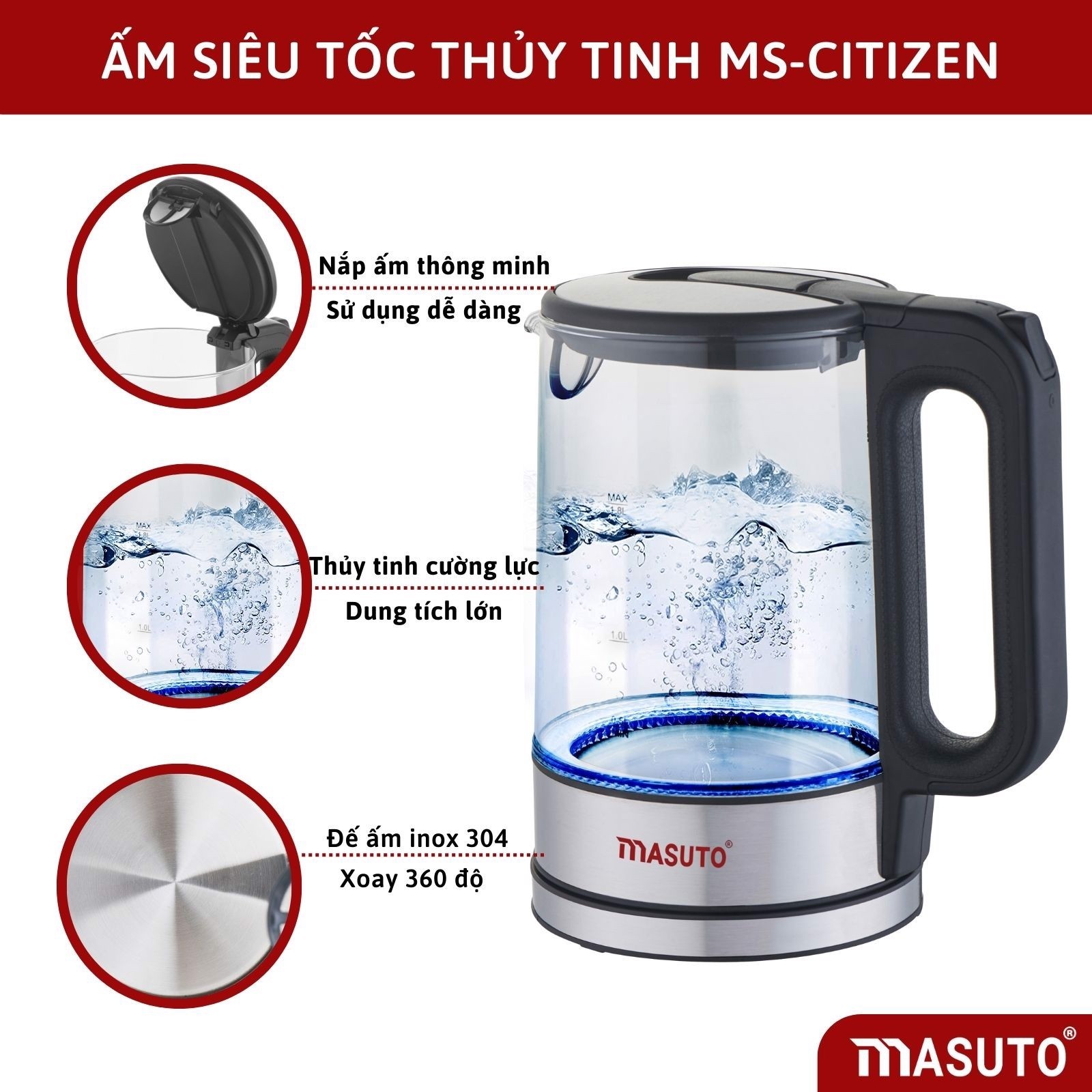 Ấm siêu tốc thủy tinh Masuto MS-Citizen18
